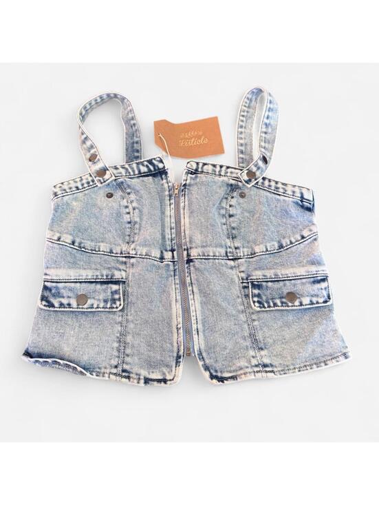Listicle Tops - NWT Listicle Light Wash Western Denim Cropped Tank Top, Size S